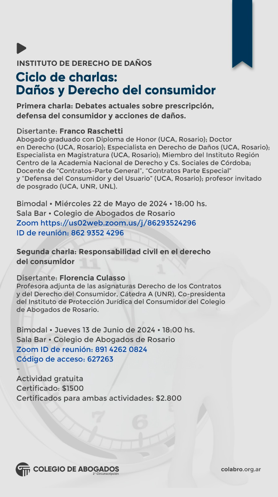 Ciclo de charlas: Daños y Derecho del consumidor - 22/05/2024 - 13/06/2024